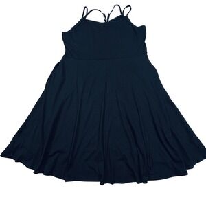 Moyabo Black Fit Flare Midi Dress 2XL Goth Grunge Skater Flowy Swing Plus Size